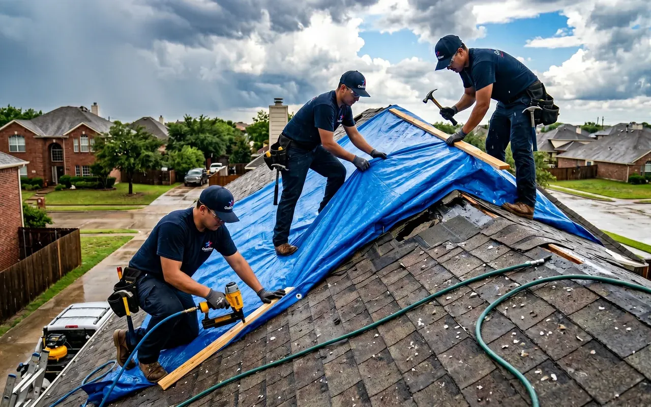 Emergency storm damage roof tarping and wind damage restoration in Fort Worth DFW